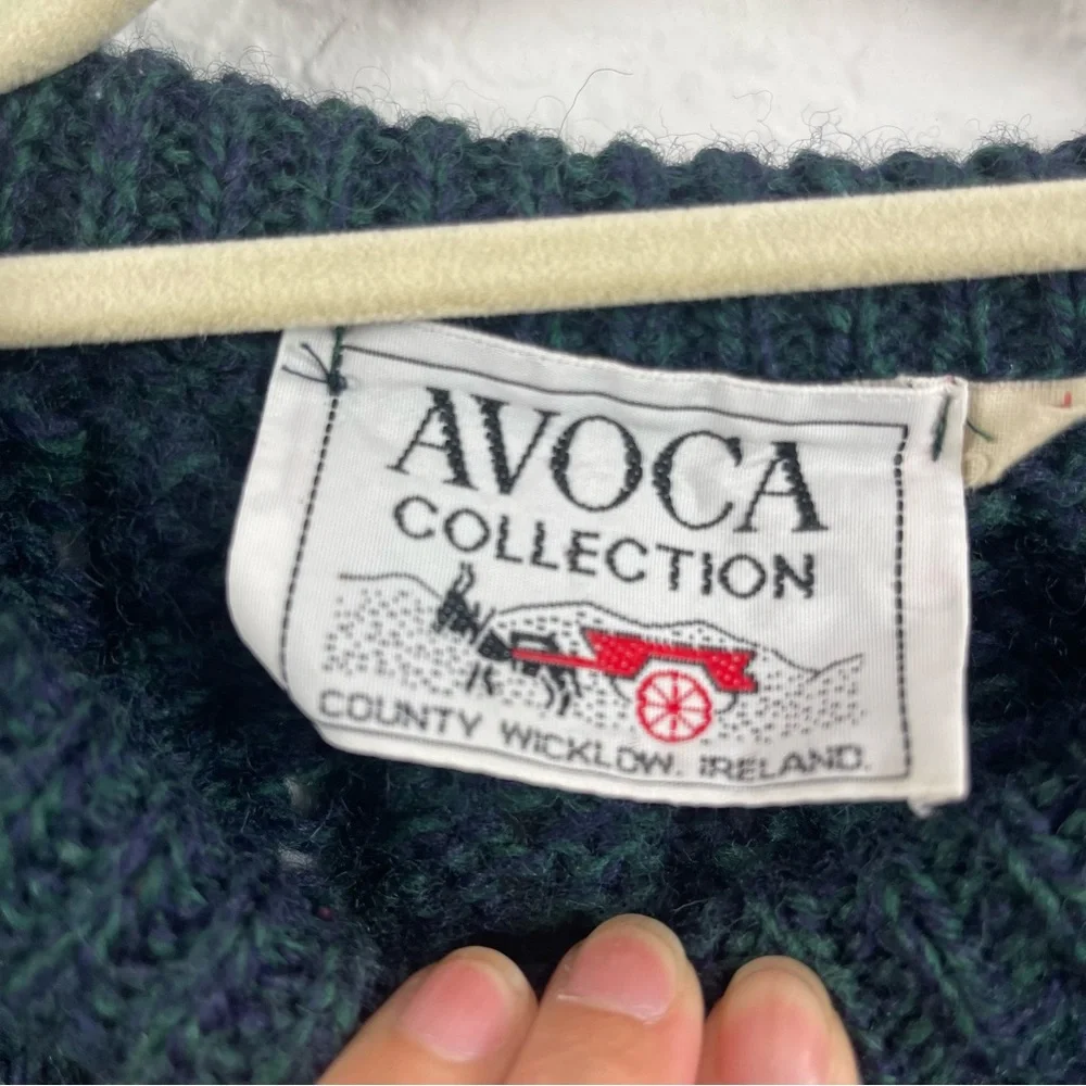 Vintage Avoca Collection Green Chunky Cable Knit Pullon Crewneck Sweater 2XL